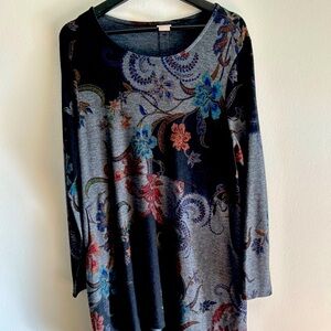 Chico’s Floral Office Career  Long Sleeve Midi Boho Dress Sz Large